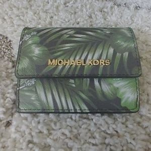 Green Michael Kors ID and Card Case with Keychain